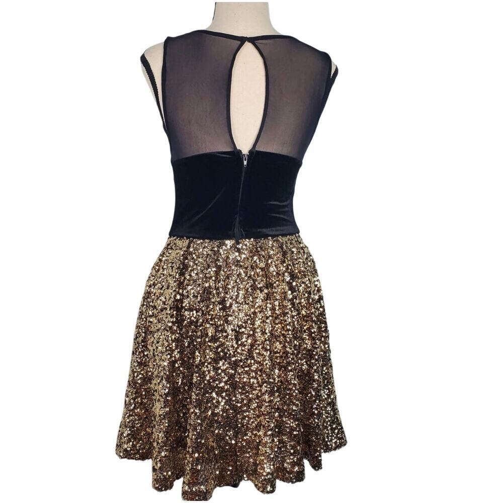 Guess Velvet Sequin Party Dress Size XS Black Gold Mini Glamoratti Indy Sleaze - Picture 4 of 15